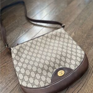 1970s Authentic Gucci Canvas Brown Monogram Shoulder Bag